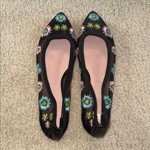 White Mountain Black Floral Embroidered Flats